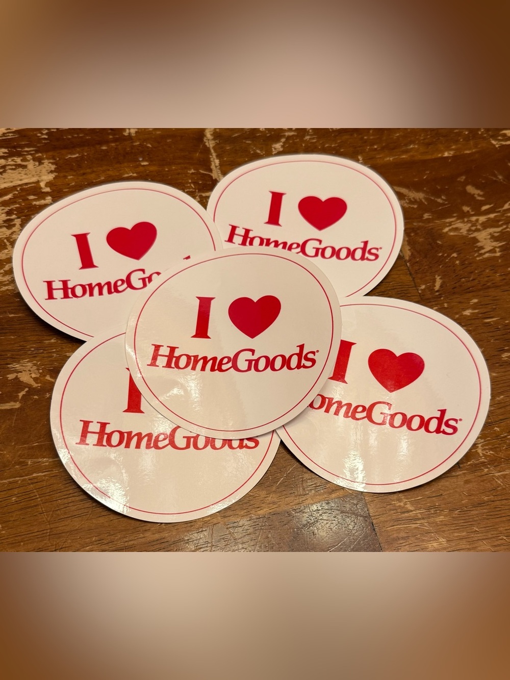 Set of 5 “I Love HomeGoods” Stickers - Red on White - New